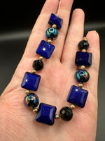 Cobalt Blue Glass Bead Strand with Iridescent & Black Faceted Accents