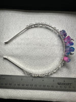 Pink, Blue & Silver Handmade Natural Crystal Crown Headband – Aura-Coated Crystal Points & Crescent Moon