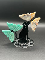Assorted Natural Crystal Butterfly Wings with Decorative Dog Metal Stand