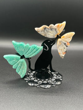 Assorted Natural Crystal Butterfly Wings with Decorative Dog Metal Stand