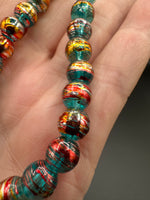 Aqua Confetti Glass Graduated Bead Strand – Metallic Round Jewelry Making Beads