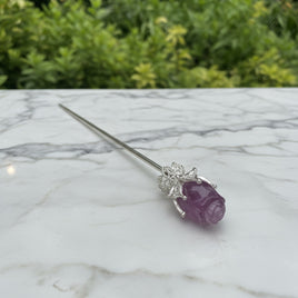 Fluorite Rose Silvertone Metal Hairpin/Scepter #11