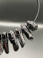 Black Handmade Natural Crystal Crown Headband – Aura-Coated Crystal Points & Crescent Moon