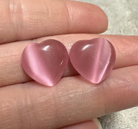 Pink Fiber Optic Cats Eye Puffy Heart Pair