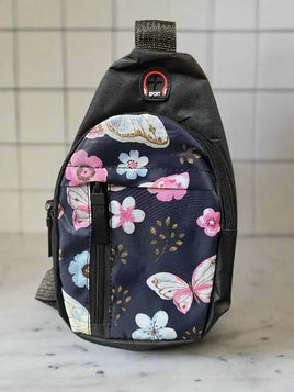 Nylon Butterfly Print Backpack Crossbody Bag