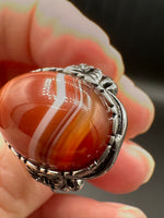 Vintage Style Carnelian Stainless Steel Adjustable Ring #7