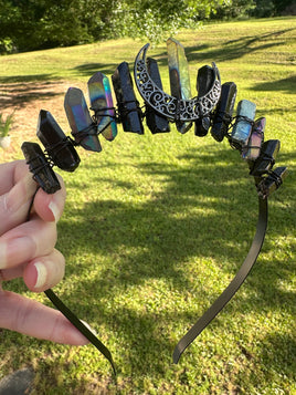 Black & Aura Handmade Natural Crystal Crown Headband