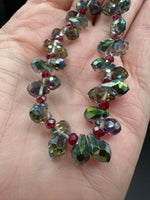 Iridescent Smoky AB Glass Teardrop Bead Strand – Red Faceted Spacer Beads