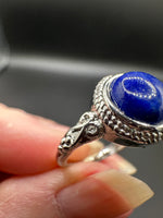 Natural Lapis Lazuli Adjustable Stainless Steel Ring – Round Blue Cabochon Crystal Ring