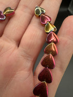 Multi-Color Hematite-Plated Heart Bead Strand – Metallic Pink, Copper & Gold