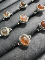Natural Rutile Quartz Adjustable Stainless Steel Ring – Oval Cabochon – Golden Rutilated Quartz
