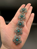 Antique Silvertone Floral Connector Strand with Turquoise-Color Accents