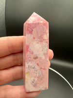 Rhodochrosite Four-Sided Tower #2 – Pink, Cream & Black Matrix Polished Crystal Point