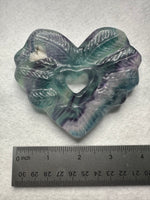 Rainbow Fluorite Decorative Carved Heart with Stand #9
