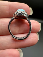 Natural Larimar Adjustable Stainless Steel Ring – Round Cabochon Gemstone Ring