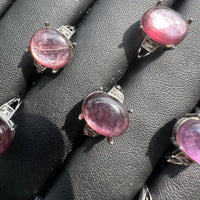 Natural Lepidolite Adjustable Stainless Steel Ring – Oval Purple Gemstone Crystal Ring