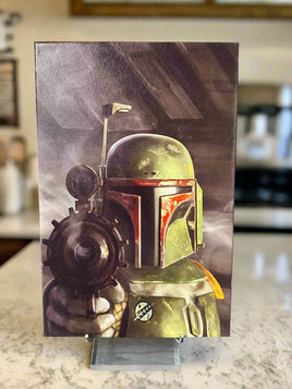 Boba Fett Aiming His Gun Framed Canvas Print
