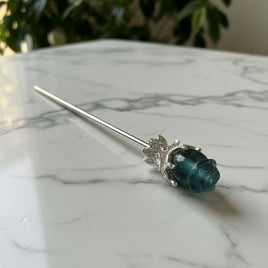 Fluorite Rose Silvertone Metal Hairpin/Scepter #4