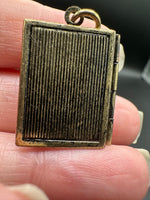 Antique Brass Book Locket Pendant with Iridescent Faux Druzy Accent – Opening Photo Locket Pendant