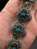 Antique Silvertone Floral Connector Strand with Turquoise-Color Accents