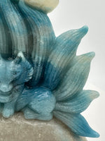 Unique Trolleite Nine-Tailed Fox Carving with Flower