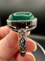 Natural Malachite Adjustable Stainless Steel Ring – Oval Gemstone Cabochon Ring
