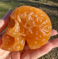Orange Calcite Skull Carving #4