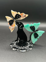 Assorted Natural Crystal Butterfly Wings with Decorative Dog Metal Stand