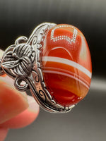 Vintage Style Carnelian Stainless Steel Adjustable Ring #7