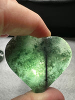 Green Mica in Quartz Heart | Polished Natural Crystal Heart | Green Mica Quartz Pocket Stone