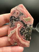 Natural Rhodochrosite Slab #14 – Pink Banded Mineral Specimen with Black Matrix & Natural Vugs