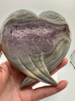 Amethyst Agate Heart Wings Carving with Stand #3