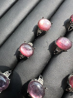 Natural Lepidolite Adjustable Stainless Steel Ring – Oval Purple Gemstone Crystal Ring