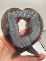 Amethyst Agate Heart Wings Carving with Stand #2
