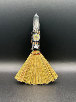 Natural Clear Quartz Decorative Crystal Broom with Om Symbol
