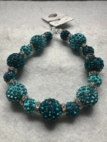 Turquoise & Teal Rhinestone Round Bead Strand with Silver Spacer Rings