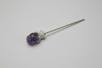 Fluorite Rose Silvertone Metal Hairpin/Scepter #6