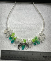 Clear Quartz & Blue Green Aura Crystal Crown Headband – Crescent Moon