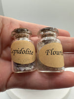 Lepidolite & Fluorite Crystal Chip Bottles – Set of 2 Mini Gemstone Bottles