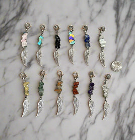 Pack of 12 Gemstone & Feather Pendants with Lobster Claw Clasp