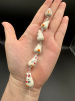 Handmade Lampwork Glass Bunny Bead Strand – White Rabbit Beads with Clear Glass Spacer Beads for Jewelry Making & Crafts