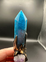 Blue Apatite & Amethyst Witch Broom with Crystal Cluster