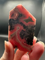 Natural Rhodochrosite Slab #14 – Pink Banded Mineral Specimen with Black Matrix & Natural Vugs
