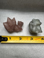Small Nine Tail Fox Carvings Labradorite/Strawberry Quartz