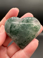 Green Mica in Quartz Heart | Polished Natural Crystal Heart | Green Mica Quartz Pocket Stone