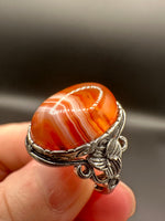 Vintage Style Carnelian Stainless Steel Adjustable Ring #1