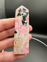 Rhodochrosite Four-Sided Tower #2 – Pink, Cream & Black Matrix Polished Crystal Point