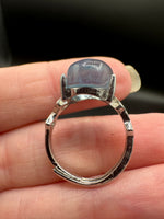 Natural Aquamarine Adjustable Stainless Steel Ring – Genuine Aquamarine Cabochon Ring