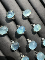 Natural Aquamarine Adjustable Stainless Steel Ring – Genuine Aquamarine Cabochon Ring