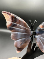 Assorted Natural Crystal Butterfly Wings with Decorative Cat Metal Stand